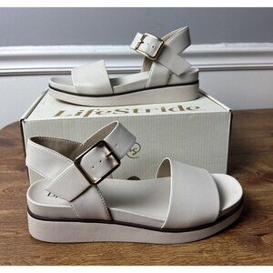 LifeStride Women's Gillian Ankle Strap Sandals Flat White Size 9M